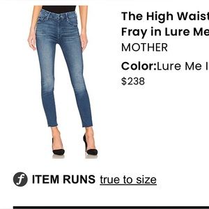 MOTHER High Waisted Looker Ankle Fray, Lure Me In size 34.